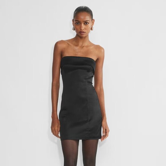 Aritzia Ten by Babaton Shimmer Satin Tube Dress Black Size 12 - Picture 3 of 10